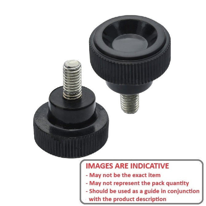 1038912 | KM080M-032-KND15-PH (Each) --- Disc Knobs - M8 - 8x1.25mm - 32x15 mm Male Knurled Plastic - Steel Knob