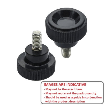 1232059 | KM050M-020-KND10-PH (Each) --- Disc Knobs - M5 - 5x0.8mm - 20x10 mm Male Knurled Plastic - Steel Knob