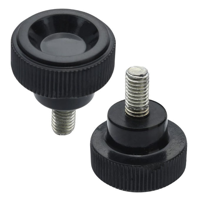 1232091 | KM040M-020-KND20-PH (Each) --- Disc Knobs - M4 - 4x0.7mm - 20x20 mm Male Knurled Plastic - Steel Knob