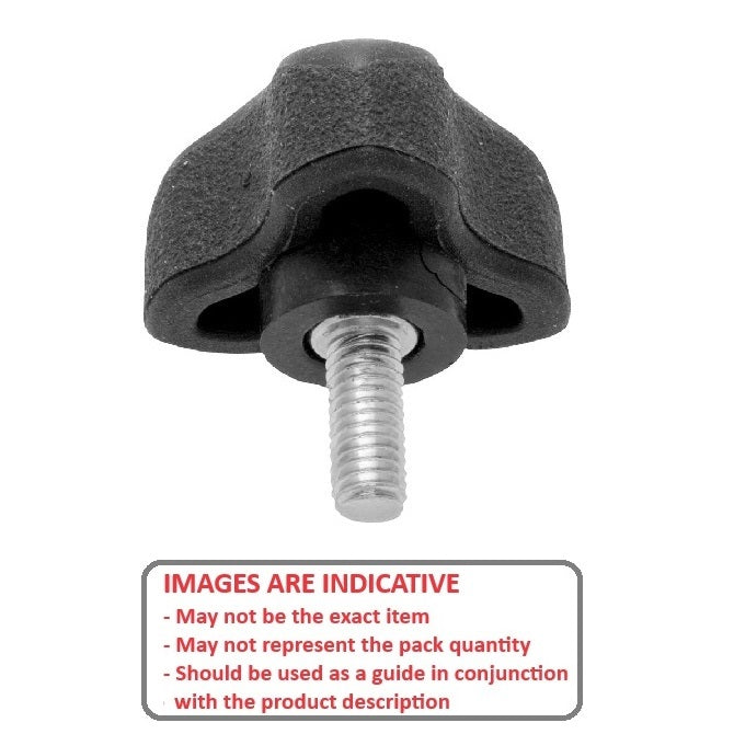 1059543 | KM048F-030-3LL-SFT (PK-100) --- Lobe Knobs - 10-32 UNF - 4.76mm - 29.97x25.4 mm Three Lobe - Zinc Plated Steel Knob