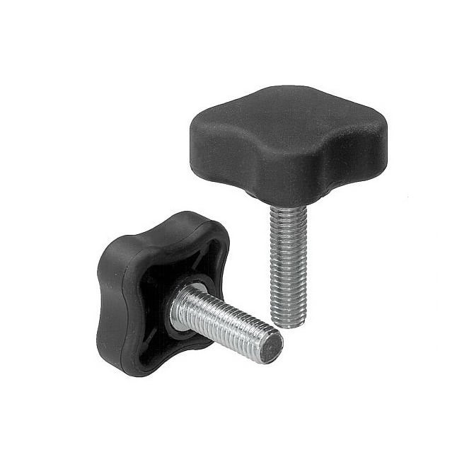 Bouton à quatre lobes 5/16-18 UNC x 39,88 x 38,1 mm - Insert en acier plaqué phénolique - Noir - Mâle - MBA (Pack de 1)