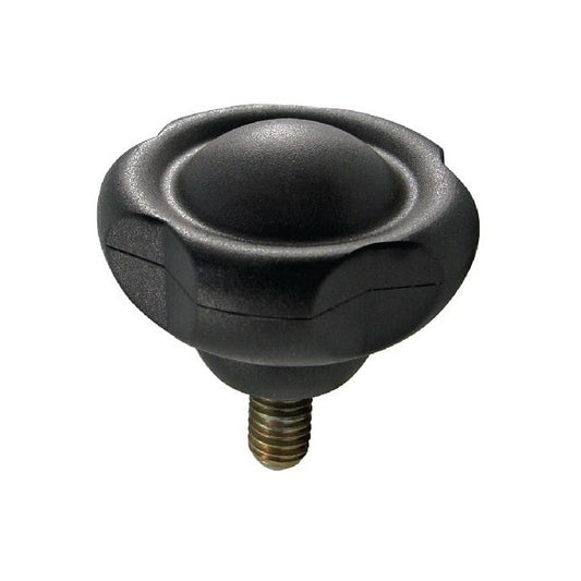 Bouton à cinq lobes 3/8-16 UNC x 63 x 40,0 mm - Insert thermoplastique en acier inoxydable 304 - Noir - Mâle - MBA (Pack de 1)