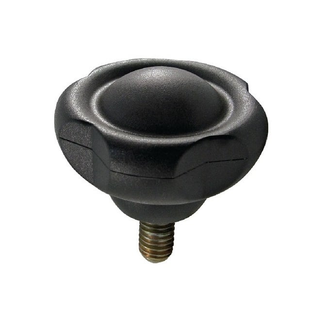 Bouton à cinq lobes 3/8-16 UNC x 63 x 40,0 mm - Insert en acier plaqué thermoplastique - Noir - Mâle - MBA (Pack de 10)