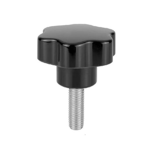 Bouton à Six Lobes 5/16-18 UNC x 40 x 25 mm - Insert Thermoplastique Inox 304 - Noir - Mâle - MBA (Pack de 1)