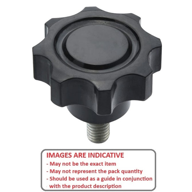 1092581 | KM100M-040-8L25 (Each) --- Lobe Knobs - M10 - 10x1.5mm - 40x25 mm Eight Lobe - Phenolic and Brass Knob