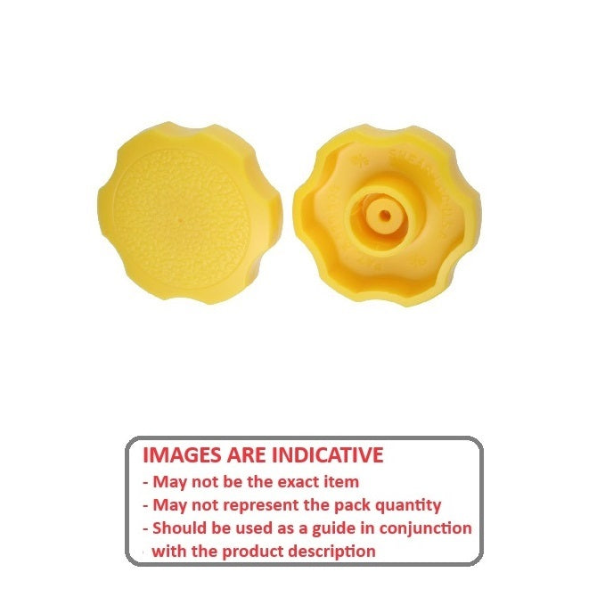 Manopola M6 - Utilizzare la propria vite x 38 mm - Per la vite a testa cilindrica utilizzare la propria vite in plastica - Giallo - Vite a pressione sulla vite - Rosetta - MBA (confezione da 35)