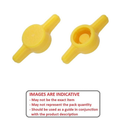 Manopola M5 x 26 x 6,6 mm - Per vite a testa cilindrica utilizzare la propria vite in plastica - Giallo - Vite a testa cilindrica a pressione - T - MBA (confezione da 95)