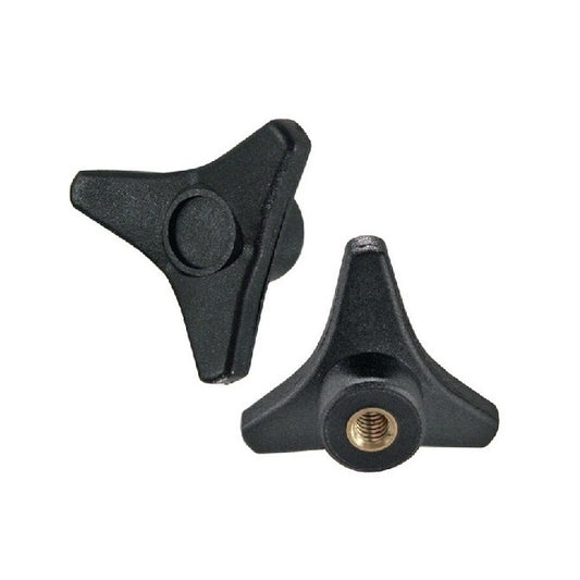 Tri Knob 3/8-16 UNC x 50,8 mm - Insert en laiton phénolique - Noir - Trou borgne - MBA (Pack de 10)