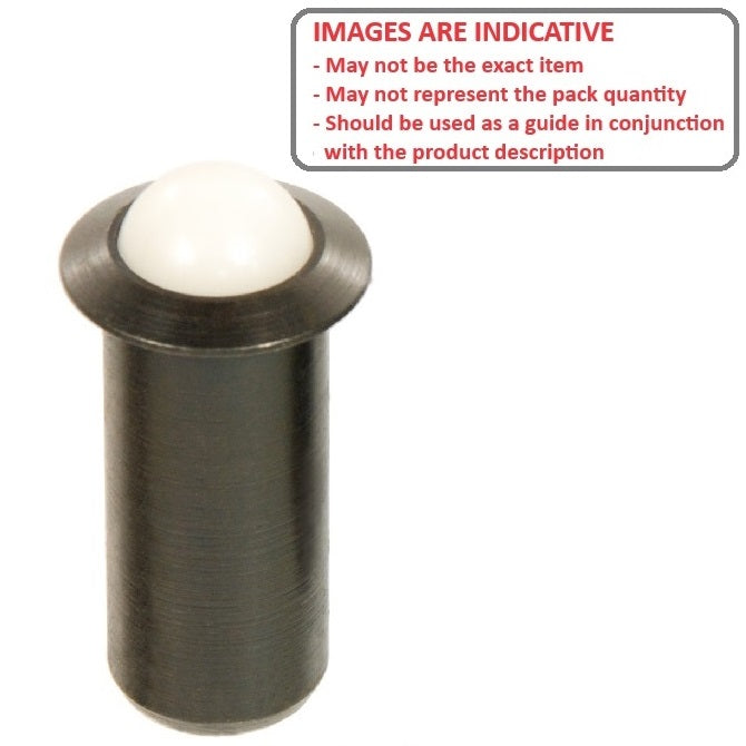 1047834 | PLBP-032-064-CN-011 (Each) --- Ball Push Fit Plungers - 3.18x6.4 mm - 3.3 N Steel Body - Nylon Polyamide 6/6 Plunger