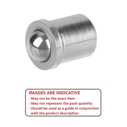 1071499 | PLBP-064-122-S3-016 (Each) --- Ball Push Fit Plungers - 6.35x12.2 mm - 6.7 N Stainless Body - Stainless Steel 400 Series Hardened Plunger