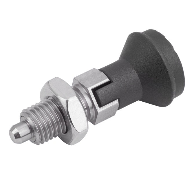 1082185 | PLIT-040-080-100-39-LKP-S3 (Each) --- Indexing Pull Knob Plungers - M8 Fine - 8x1mm - 38.5 mm - 0.6 N Stainless and Plastic - Stainless Steel 303 Similar to A2, 304, 18-8 Plunger
