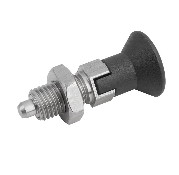 1092641 | PLIT-050-100-100-44-LKPN-S3 (Each) --- Indexing Pull Knob Plungers - M10x1 - Extra Fine - 43.5 mm - 0.5 N Stainless and Plastic - Stainless Steel 303 Similar to A2, 304, 18-8 Plunger