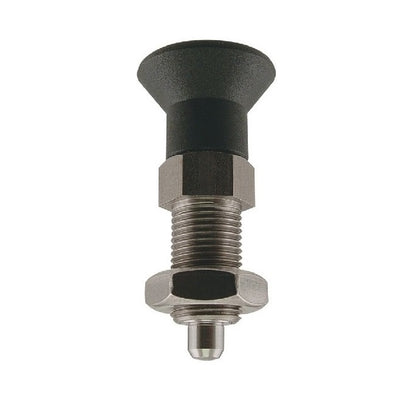 Indexing Pull Knob Plungers - M12x1.5 - Fine - 51.7 mm - 2.7 N Stainless and Plastic - Stainless Steel 303 Similar to A2, 304, 18-8 