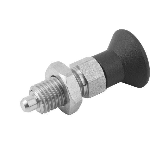 1092643 | PLIT-050-100-100-44-KPN-S3 (Each) --- Indexing Pull Knob Plungers - M10x1 - Extra Fine - 43.5 mm - 2.3 N Stainless and Plastic - Stainless Steel 303 Similar to A2, 304, 18-8 Plunger