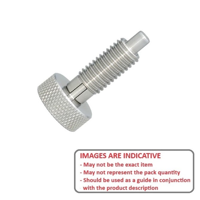 Piston à ressort 3/8-16 UNC x 19,1 mm - Poignée moletée verrouillable en acier inoxydable - Ressort - Fileté - MBA (Pack de 1)