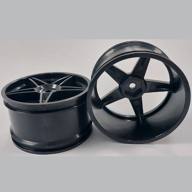 1231279 | RM-XO-060W-BK-5 (Per Card) --- RC Car Rims Hobby - Rim Colour Black 5 Spoke Tenth Scale - Plastic Rim