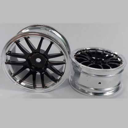 1227731 | RM-XR-052-SBK-12 (6 Pcs) --- RC Car Rims Hobby - Silver with Black 12 Spoke