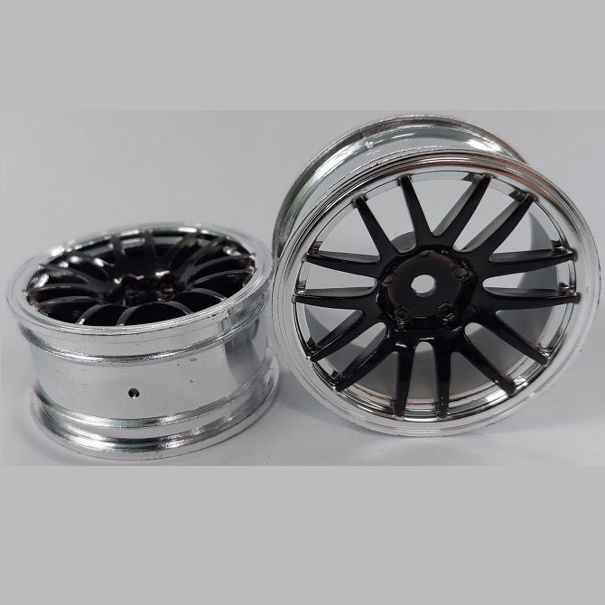 1231686 | RM-XR-052-SBK-12 (Per Card) --- RC Car Rims Hobby - Rim Colour Silver with Black 12 Spoke Tenth Scale - Aluminium Rim