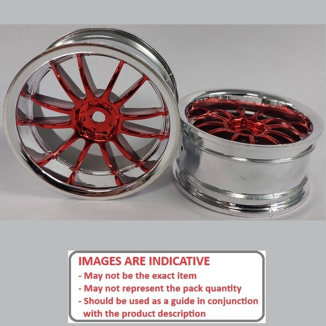 1227734 | RM-XR-052-SR-12 (6 Pcs) --- RC Car Rims Hobby - Silver/Red 12 Spoke