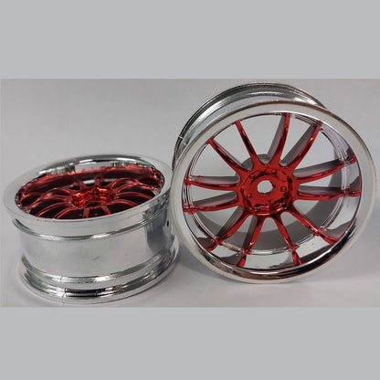 1231689 | RM-XR-052-SR-12 (Per Card) --- RC Car Rims Hobby - Rim Colour Silver/Red 12 Spoke Tenth Scale - Aluminium Rim