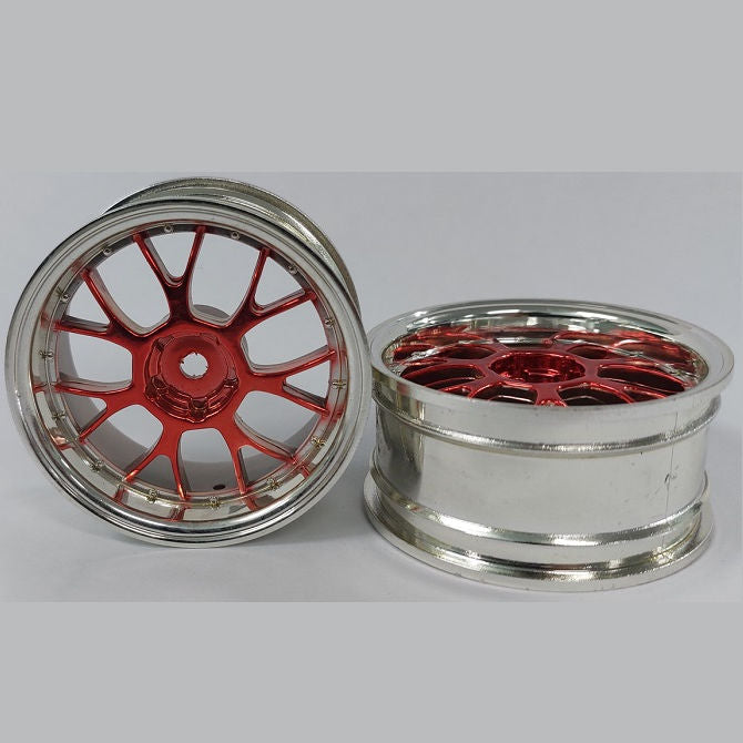1231472 | RM-XR-052-SR-7K (Per Card) --- RC Car Rims Hobby - Rim Colour Silver/Red 7 Fork Spoke Tenth Scale - Plastic Rim