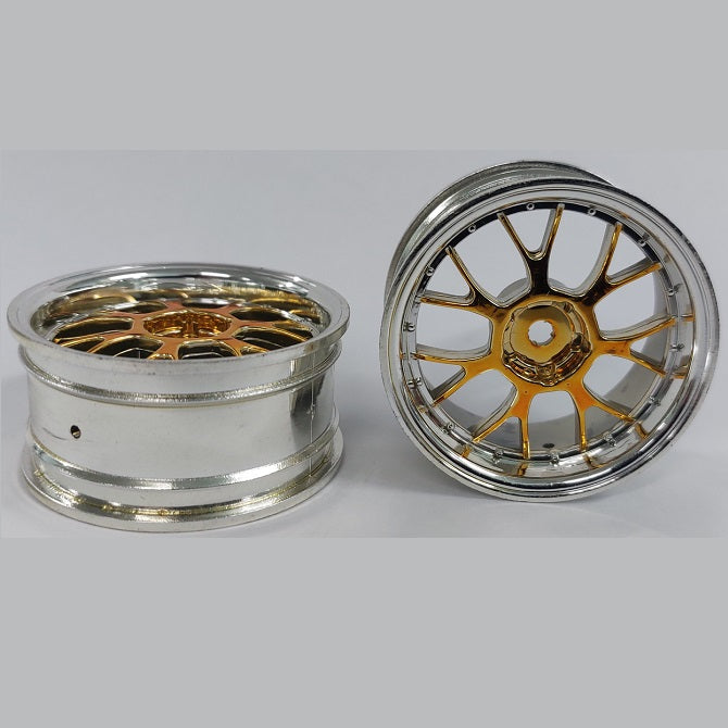 1227515 | RM-XR-052-SY-7K (5 Pcs) --- RC Car Rims Hobby - Silver with Yellow 7 Fork Spoke