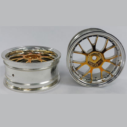 1227507 | RM-XR-052-SY-7K (5 Pcs) --- RC Car Rims Hobby - Silver with Yellow 7 Fork Spoke