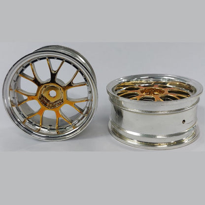 1231470 | RM-XR-052-SY-7K (Per Card) --- RC Car Rims Hobby - Rim Colour Silver with Yellow 7 Fork Spoke Tenth Scale - Aluminium Rim