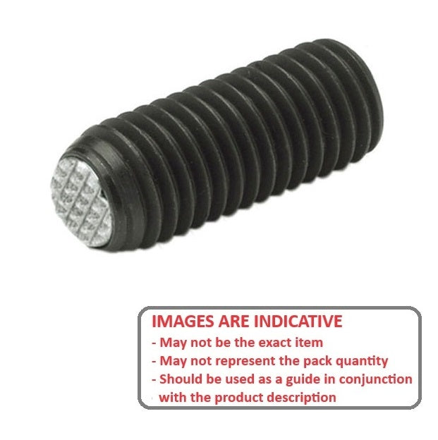 1081881 | SS080M-0295-CS-DKT (Each) --- Diamond Knurled Tip Socket Set Screws - M8 - 8x1.25mm - 29.5 mm  - Carbon Steel with Alloy Steel SUJ2 HRC 55 -60 tip Screw