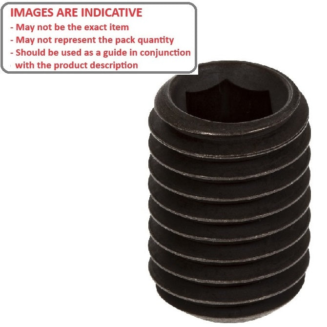 1062037 | SS050M-0250-AS-FT (PK-100) --- Flat Tip DIN913 Socket Set Screws - M5 - 5x0.8mm - 25 mm - Standard Cup Point Alloy Steel - Carbon Steel - Hardened Screw
