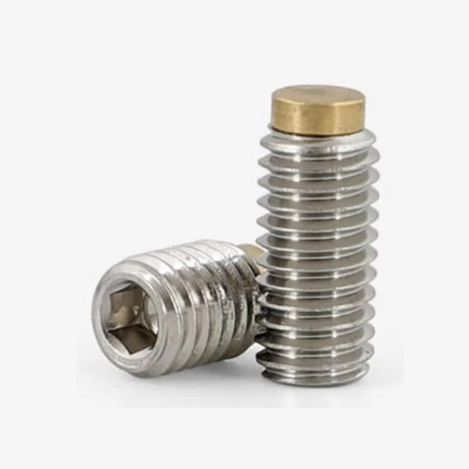 1052246 | SS040M-0060-S3-BT (PK-5) --- Brass Tipped Socket Set Screws - M4 - 4x0.7mm - 6 mm  - Stainless Steel 18-8 Similar to A2, 303, 304 Screw
