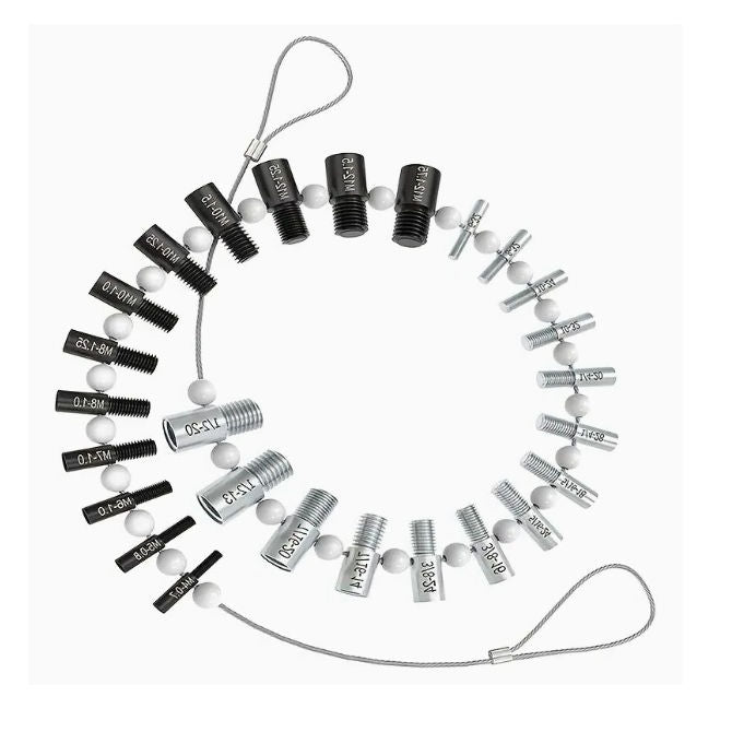 1232380 | TL-THRG-MI-WIRE-26 (Each) --- Thread Gauge Tools - Thread Checking Set 26 Male and Female Threads - Imperial and Metric - On a wire for hanging in workshop - Steel