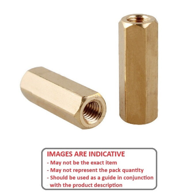 1040112 | SHX-T-020M-045-004-BN (PK-200) --- Threaded Spacers - M2 - 2x0.4mm - 45x4 mm Hex - Brass Spacer
