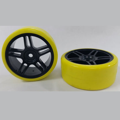 1039148 | WH-XD-063-26-BK-5T-Y (Per Card) --- RC Car Wheels Hobby - Rim Colour Black 5 Split Spoke - Yellow Tenth Scale - Plastic Wheel