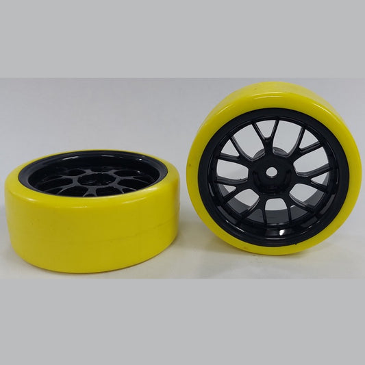 1041145 | WH-XD-063-26-BK-7K-Y (2 Pcs) --- RC Car Wheels Hobby - Black 7 Fork Spoke Yellow